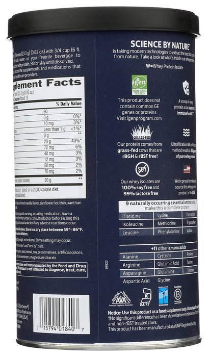 100% Whey Isolate Protein, Natural Flavor, GF, 12.3 oz