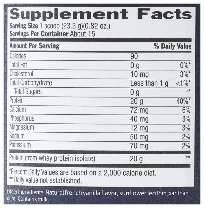 100% Whey Isolate Protein, Natural Flavor, GF, 12.3 oz