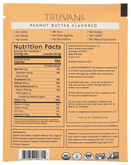 Plant Based Protein, Peanut Butter, Org, 1 serv/1.15 oz