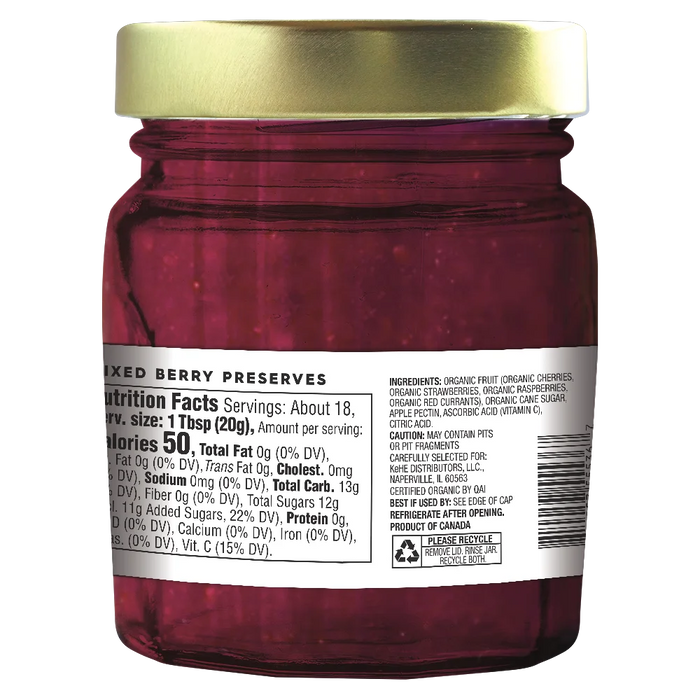 Mixed Berry Preserves, Org, 13 oz