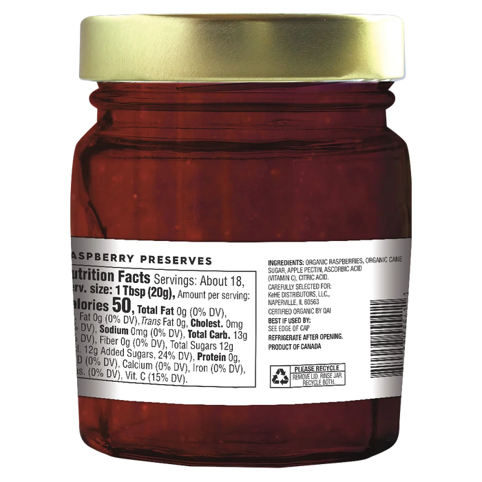 Raspberry Preserves, Org, 13 oz