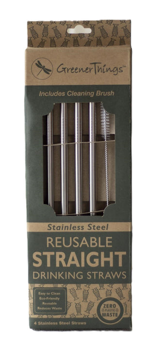 Stainless Steel Straight Straws w/ Brush, 4 ct