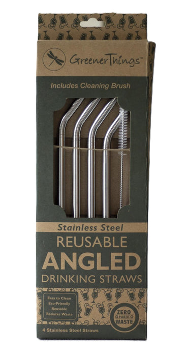 Stainless Steel Angled Straws w/ Brush, 4 ct