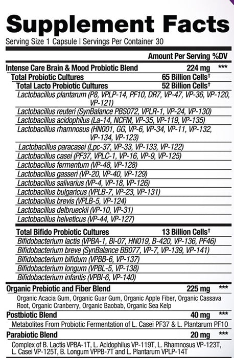Intense Care Probiotic+ 65B SS, Brain + Mood, 30 vcap