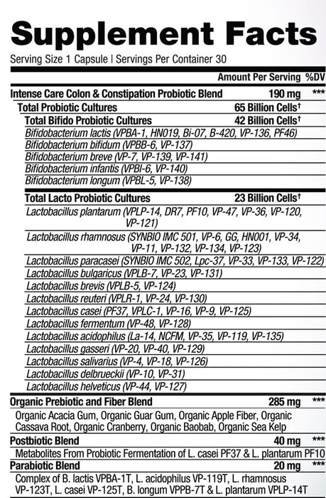 Intense Care Probiotic+ 65B SS, Colon + Constipation, 30 vcap
