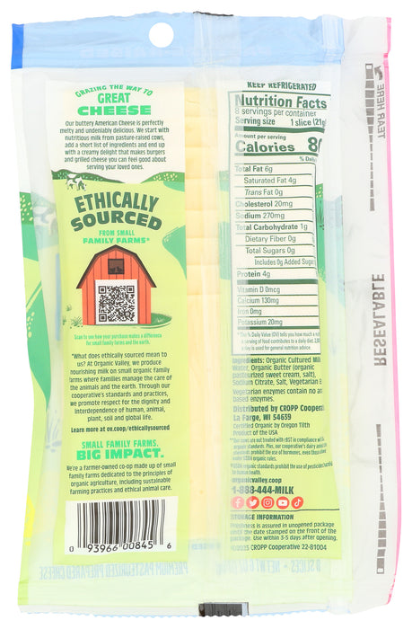 American White Cheese Slices, Org, 6 oz