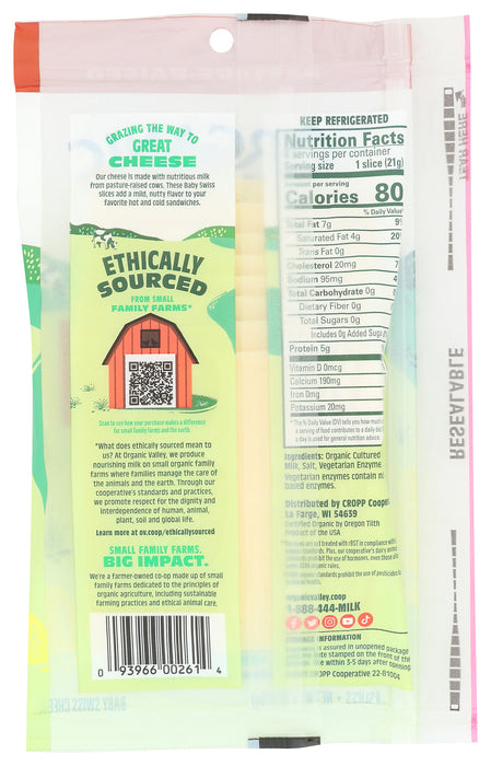 Baby Swiss Cheese Slices, Org, 6 oz