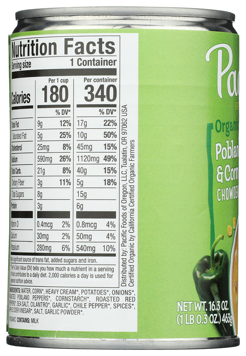 Poblano Pepper & Corn Chowder, Org, 16.3 oz
