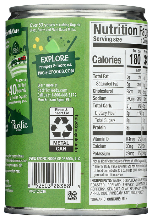 Poblano Pepper & Corn Chowder, Org, 16.3 oz