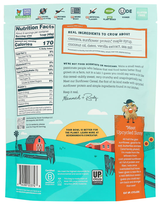 Sunflower Grain Free Cereal, Maple Sea Salt, 8 oz