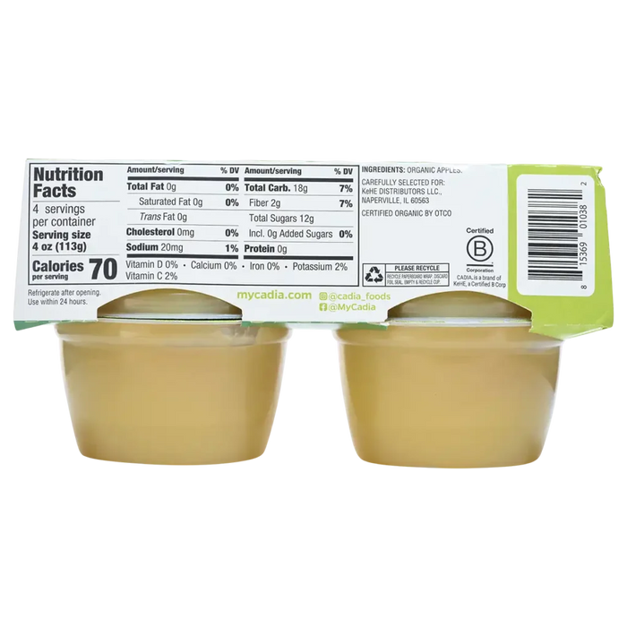 Apple Sauce, Unsweetened, Org, 4/4oz