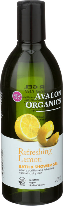 Bath & Shower Gel, Lemon, Org, 12 floz