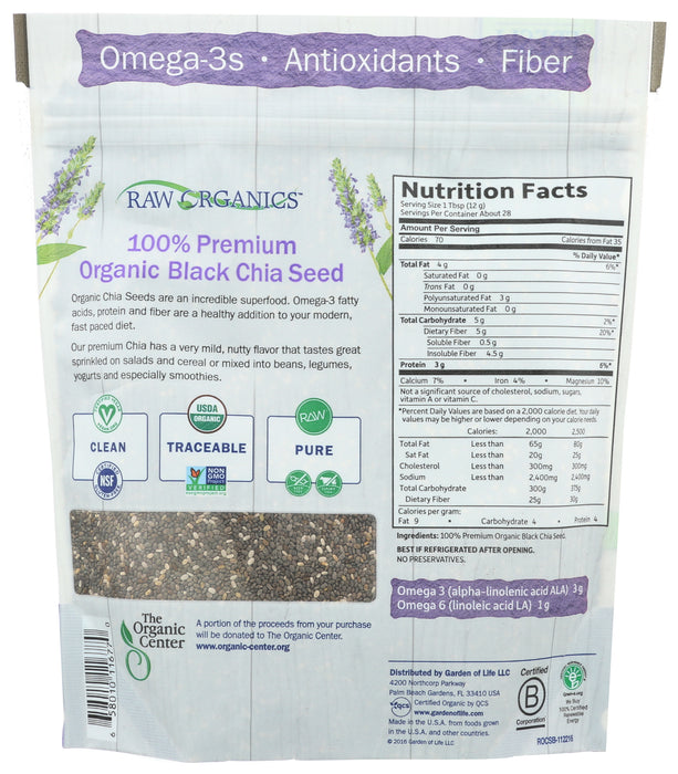 Raw Organic Chia Seeds, 12 oz/340 g