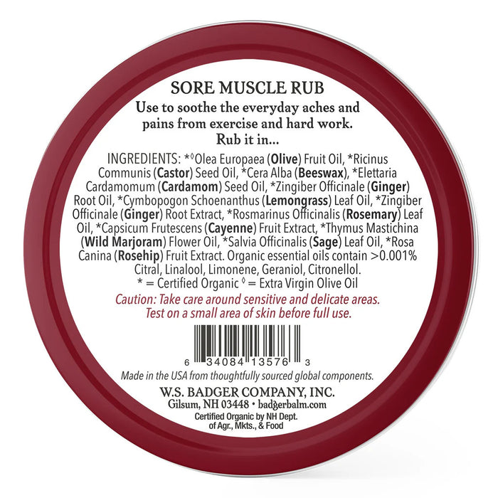 Sore Muscle Rub Tin, Org, 0.75 oz