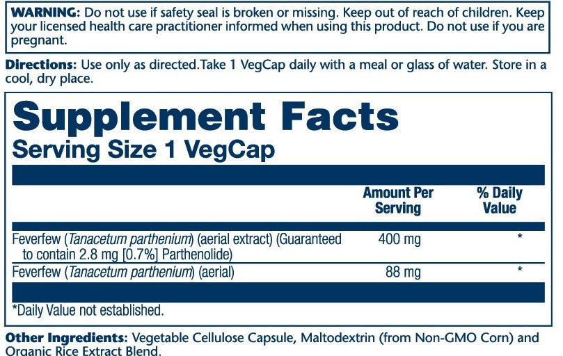 Feverfew Leaf Extract 350mg, 60 vcap