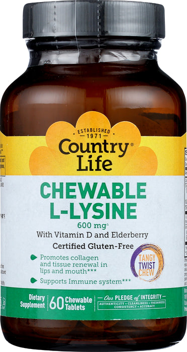 L-Lysine 600mg with Vitamin D3 & Elderberry, 60 chew