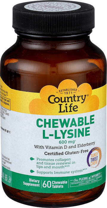 L-Lysine 600mg with Vitamin D3 & Elderberry, 60 chew