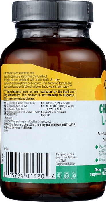 L-Lysine 600mg with Vitamin D3 & Elderberry, 60 chew