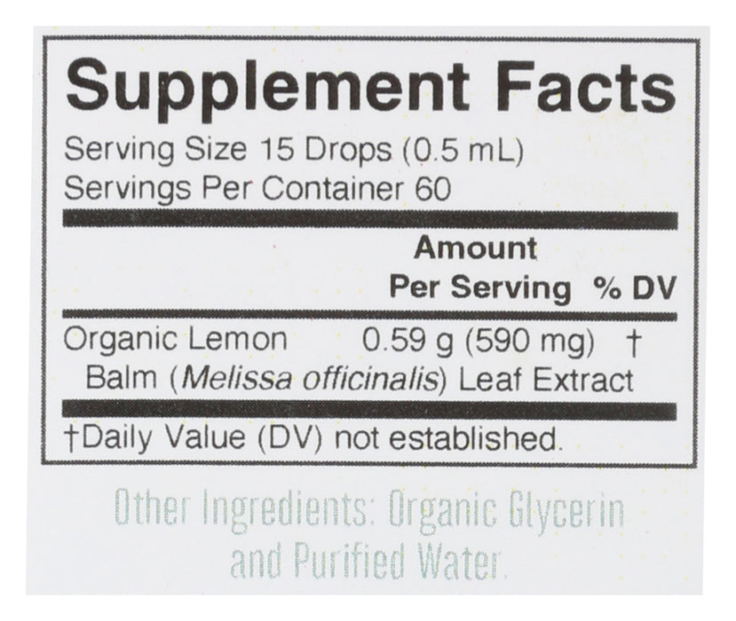 Lemon Balm Leaf Liquid Extract, Org, 1 fl oz