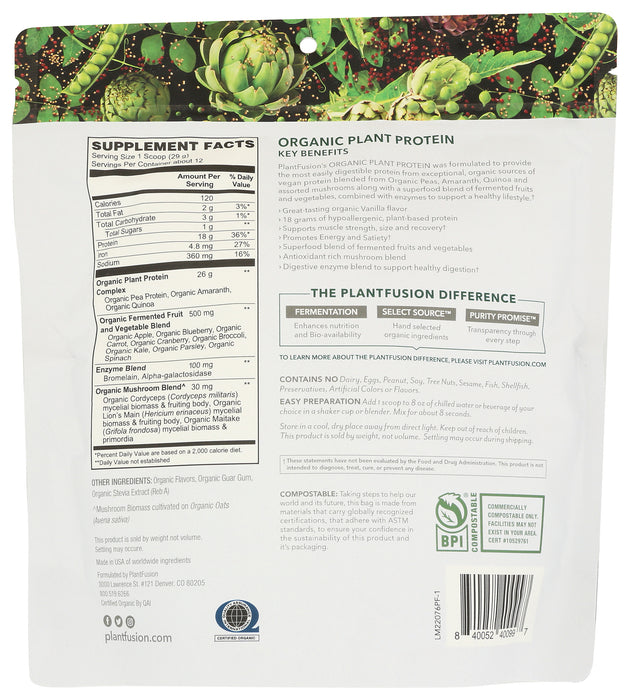 Plant Based Vanilla Protein, Org, 12 serv/12.3 oz