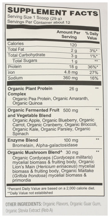 Plant Based Vanilla Protein, Org, 12 serv/12.3 oz