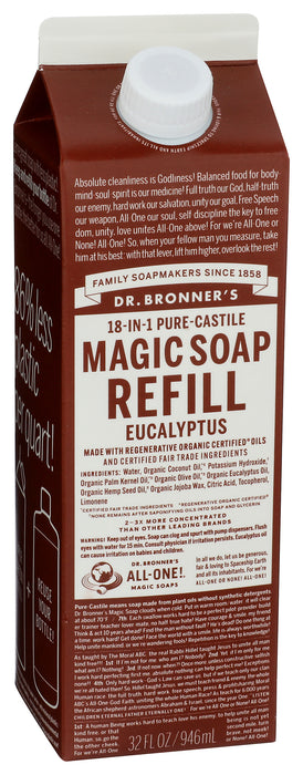 Pure Castile Liquid Soap Refill, Hemp Eucalyptus, 32 fl oz