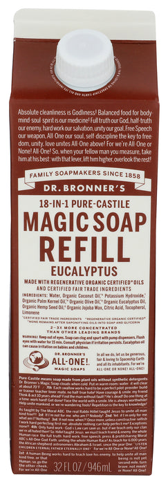 Pure Castile Liquid Soap Refill, Hemp Eucalyptus, 32 fl oz