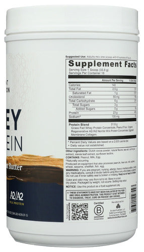 Whey Protein Powder, Chocolate Peanut Butter, 21.5 oz/ 18 serv