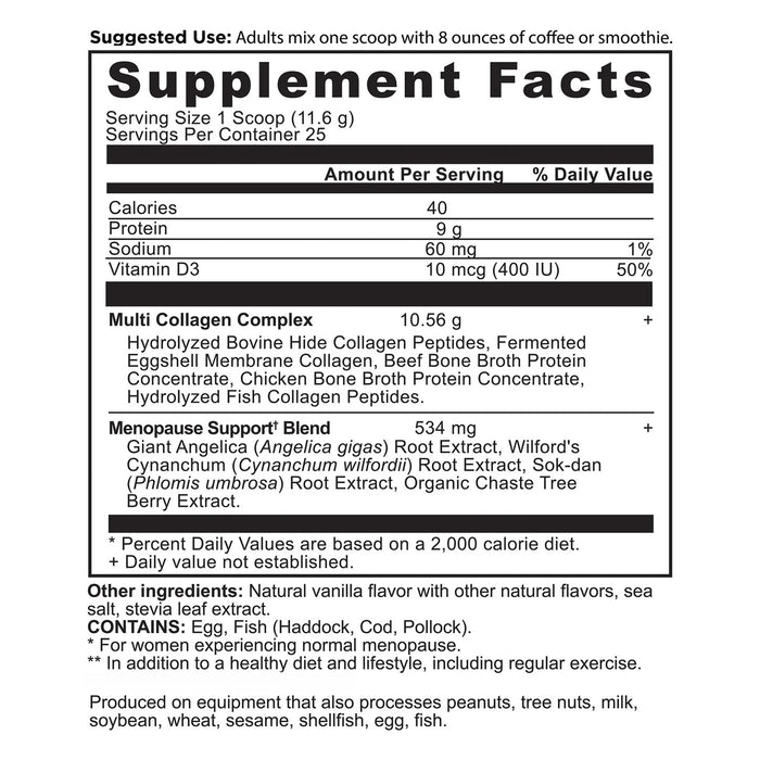 Menopause Support + Collagen, Vanilla, 10.2 oz/ 25 serv