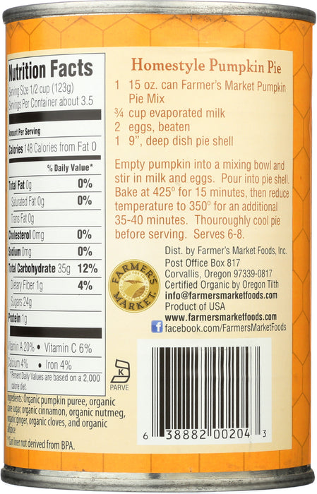 Pumpkin Pie Mix, Org, 15 oz
