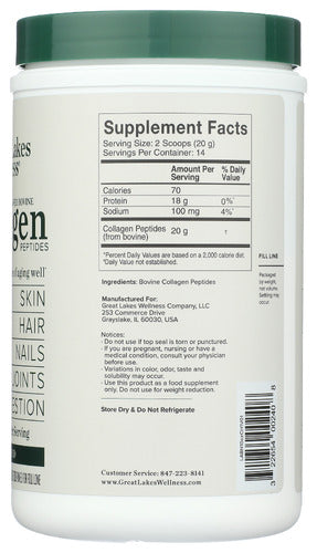 Grass-Fed Bovine Collagen Peptides, Unflvd, 20g/serv, 10 oz