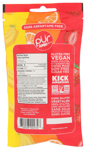 Jumbo Gum, Strawberry, Orange, Banana, 20 ct