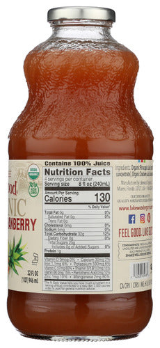 Pineapple Cranberry Juice, Org, 32 fl oz
