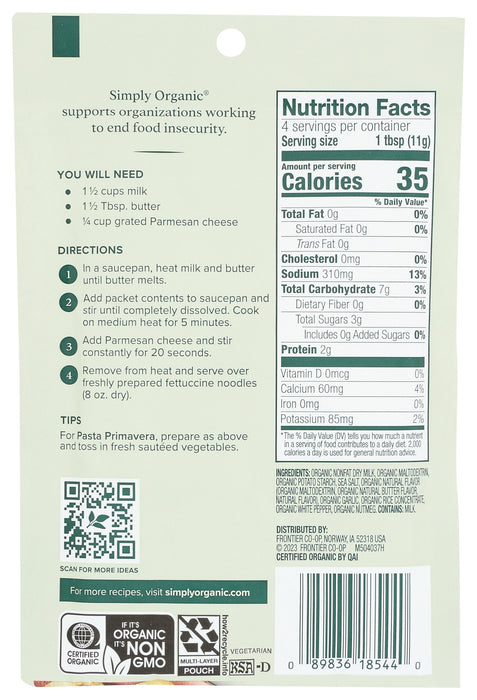 Alfredo Sauce, Org, 1.48 oz