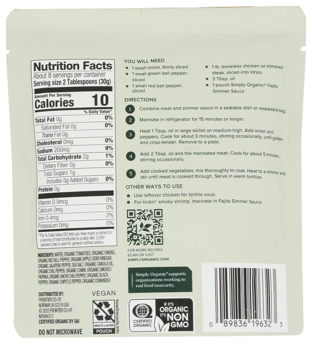 Classic Fajita Simmer Sauce, Org, 8 oz