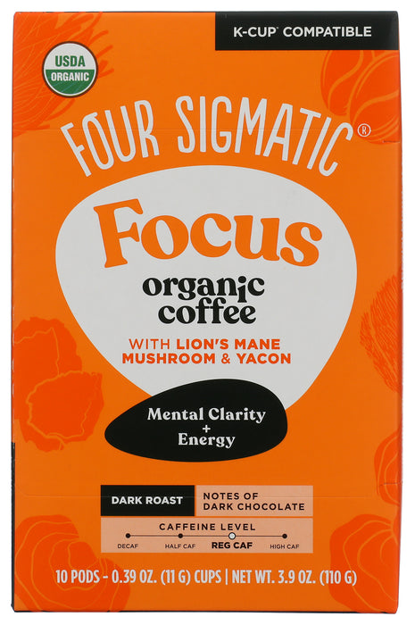 Focus Coffee Pods 10ct, Dark Roast, Org, 3.9 oz