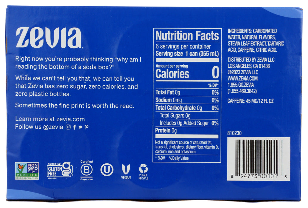 Cola Natural Soda, Zero Cal, 6/12 floz