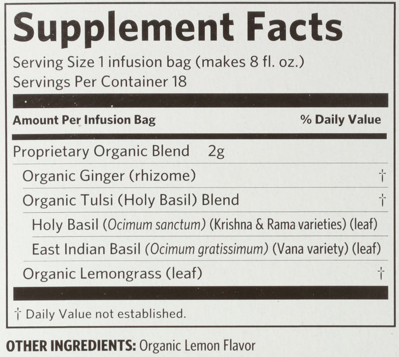 Lemon Ginger Tulsi Tea, Org, 18tbag