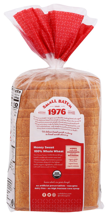 Honey Whole Wheat Bread, Org, 22 oz