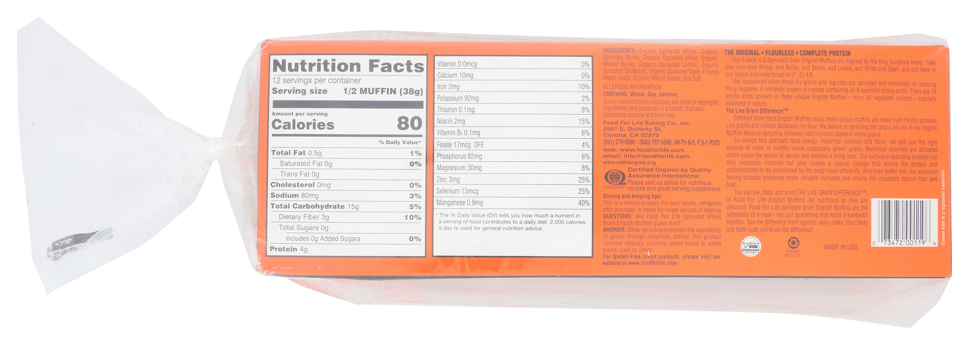 Ezekiel 4:9 Sprouted Grain English Muffins, Org, 16 oz