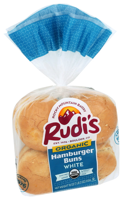 White Hamburger Buns, Org, 18 oz