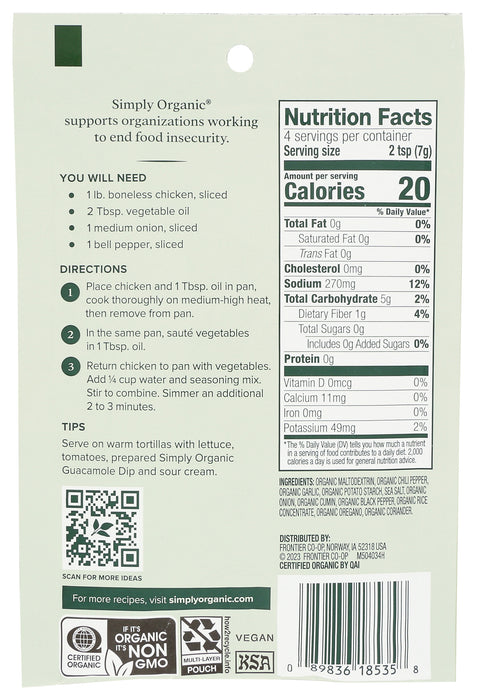 Fajita Seasoning, Org, 1 oz