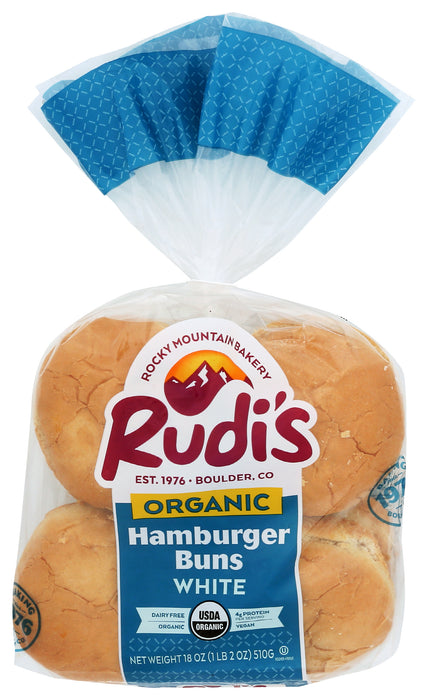 White Hamburger Buns, Org, 18 oz