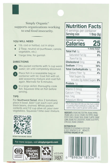 Fish Taco Seasoning, Org, 1.13 oz