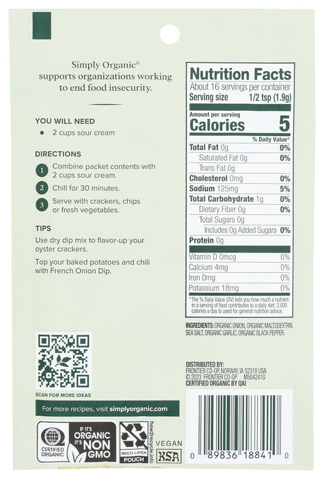 French Onion Dip Mix, Org, 1.1 oz