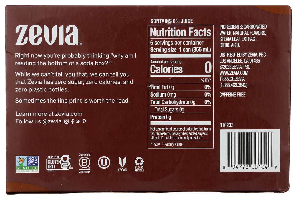 Ginger Root Beer, Zero Cal, 6/12 floz