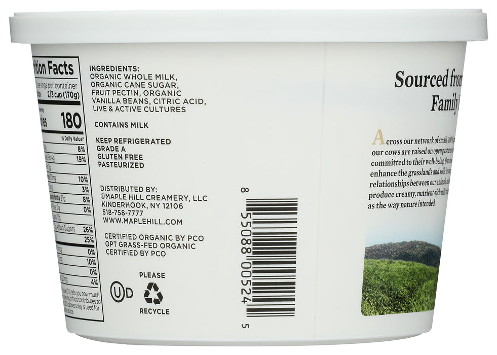 Greek Yogurt, Grassfed WM, Vanilla, Org, 16 oz