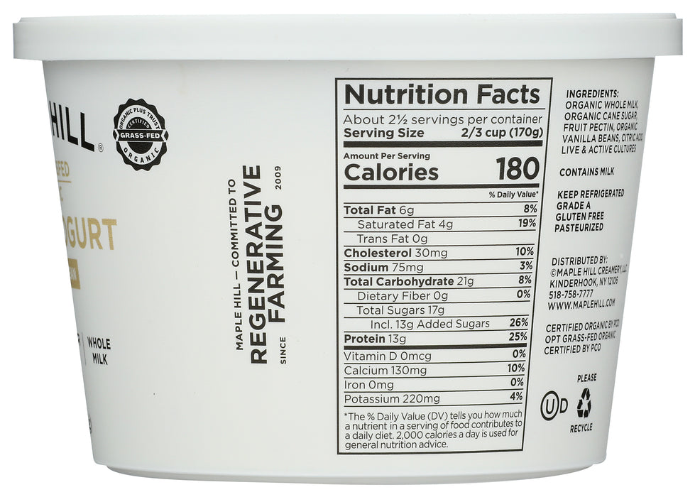 Greek Yogurt, Grassfed WM, Vanilla, Org, 16 oz