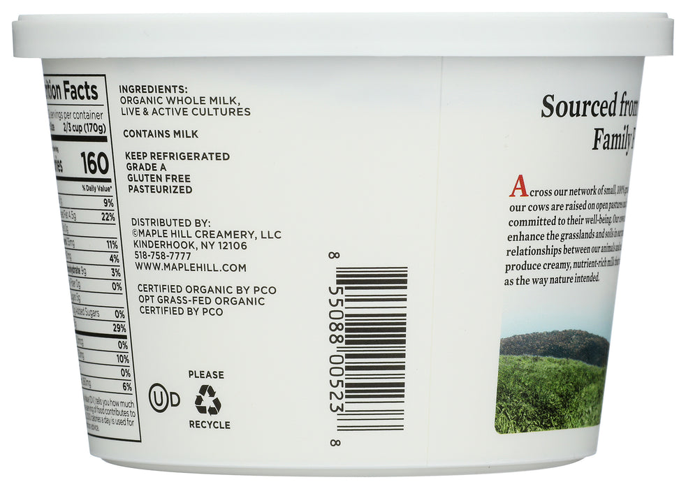Greek Yogurt, Gressfed WM, Plain, Org, 16 oz