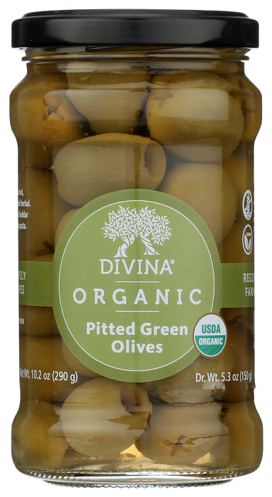 Green Olives Pitted, Org, 5.3 oz